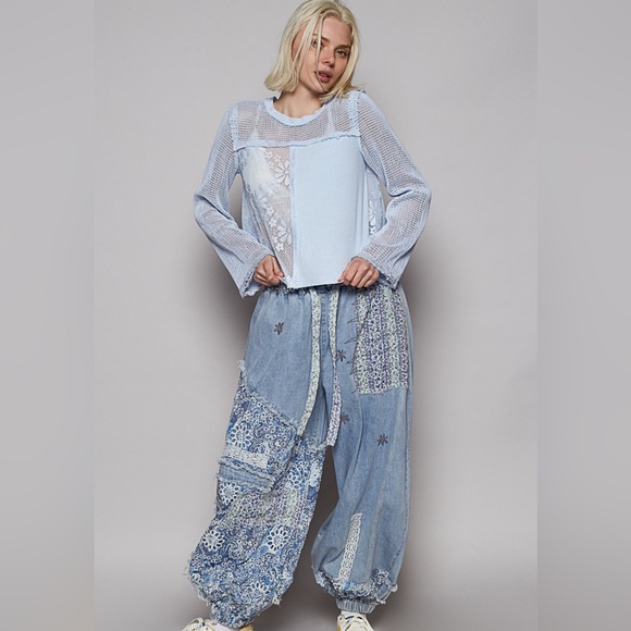 POL CROCHET PATCH LONG SLEEVE TOP-IN POWDER BLUE SIZE XL BRAND BEW IN POLY-BAG - Picture 13 of 15